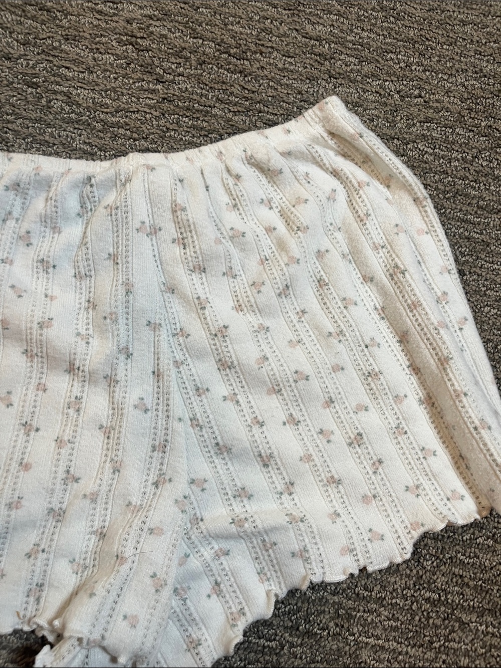 Pink Rose Cream Ribbed Lace-Trim Long Sleeve Top & Shorts Pajama Set - Picture 11 of 11